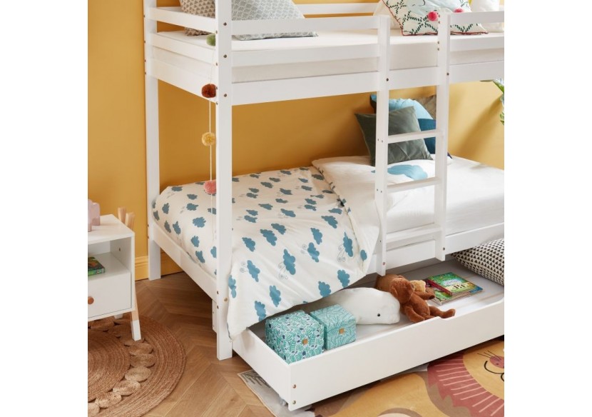 Lit cabane superposé TINY pin blanc 90x190 sommier inclus
