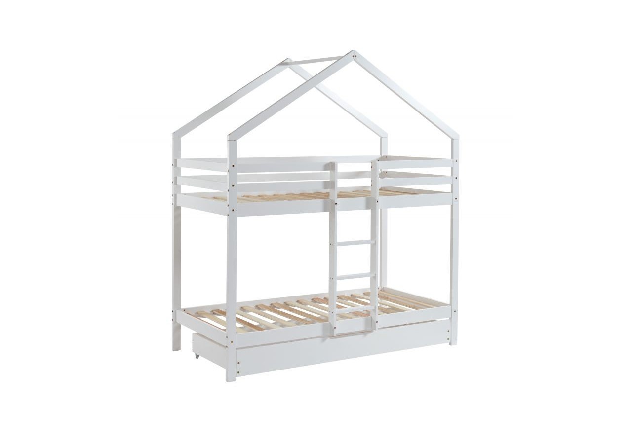 Lit cabane superposé TINY pin blanc 90x190 sommier inclus