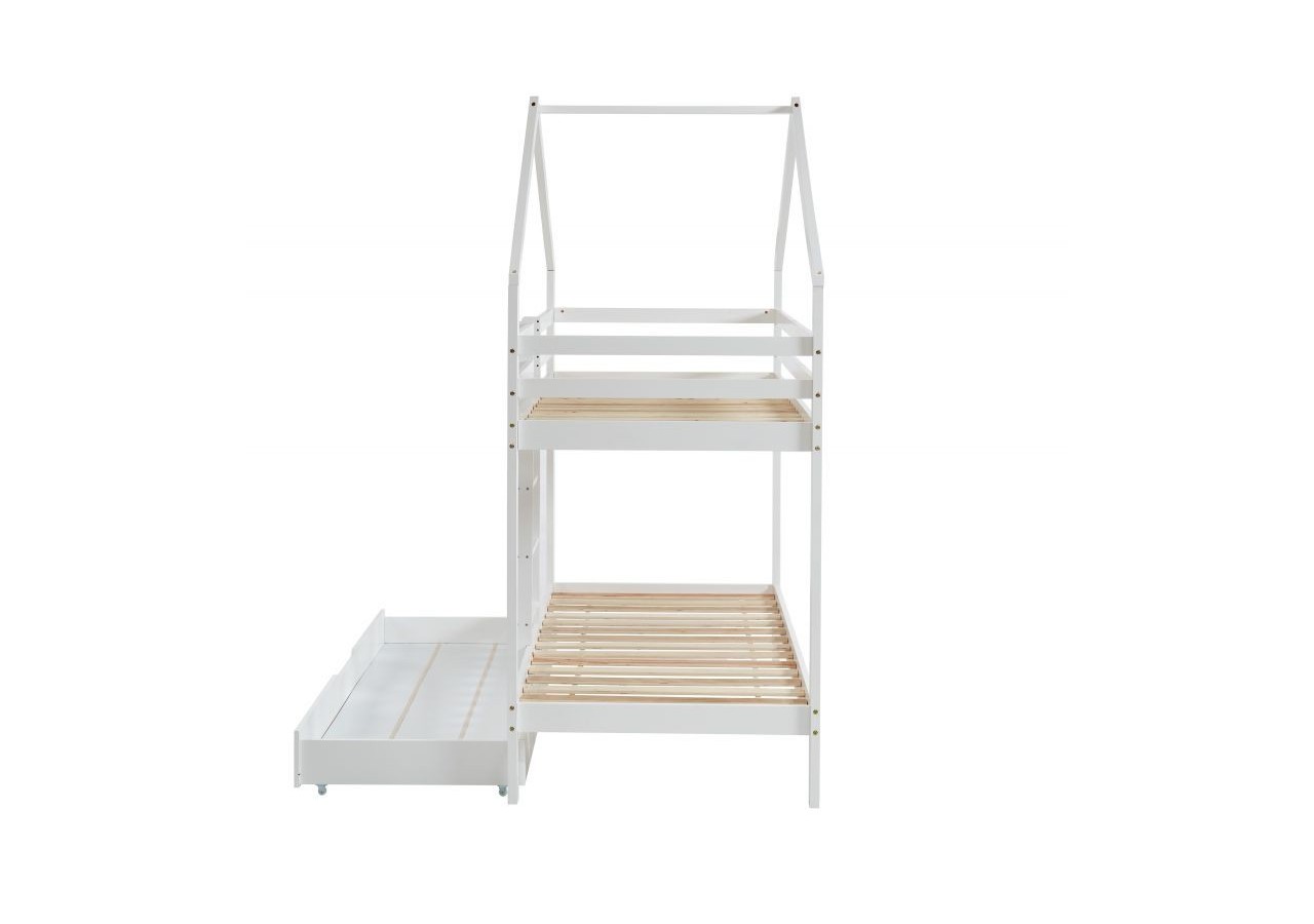 Lit cabane superposé TINY pin blanc 90x190 sommier inclus