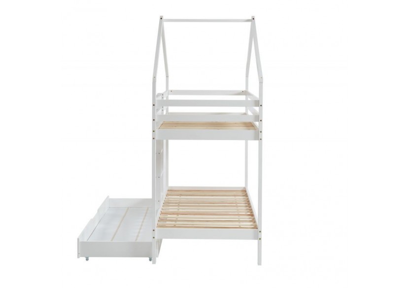Lit cabane superposé TINY pin blanc 90x190 sommier inclus