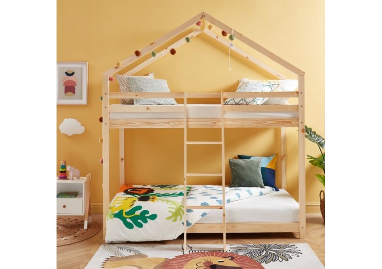 Lit cabane superposé TINY pin naturel 90x190 sommier inclus 2