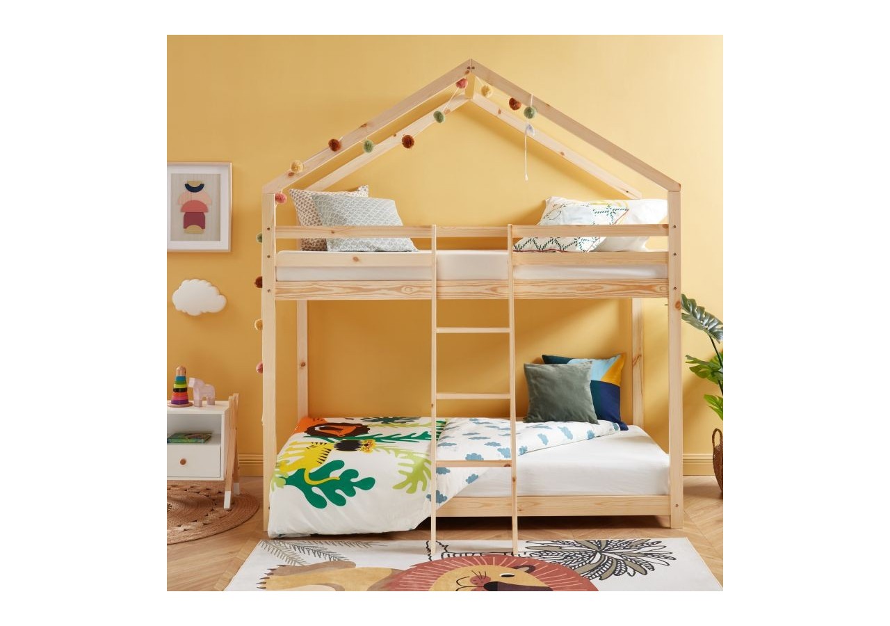 Lit cabane superposé TINY pin naturel 90x190 sommier inclus