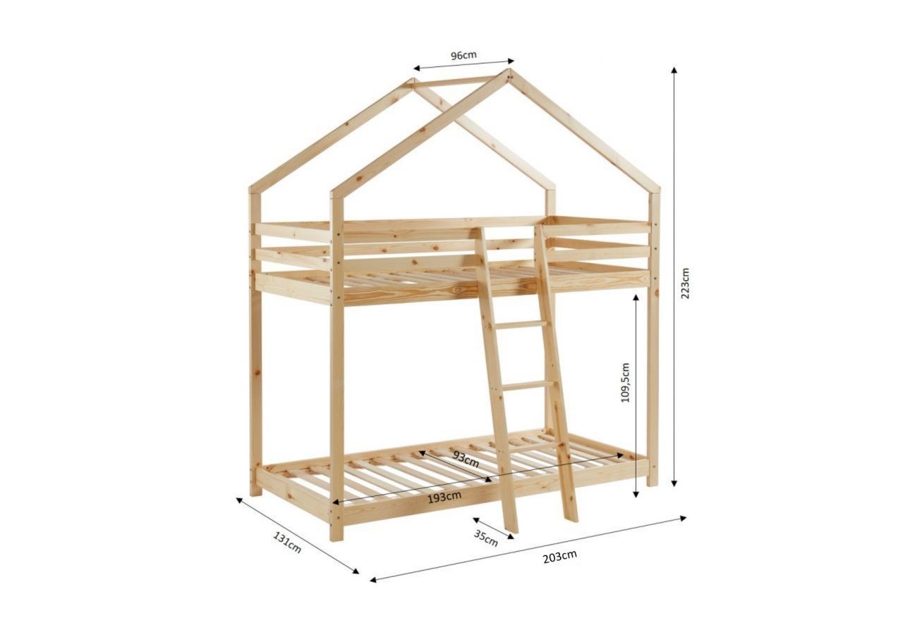 Lit cabane superposé TINY pin naturel 90x190 sommier inclus