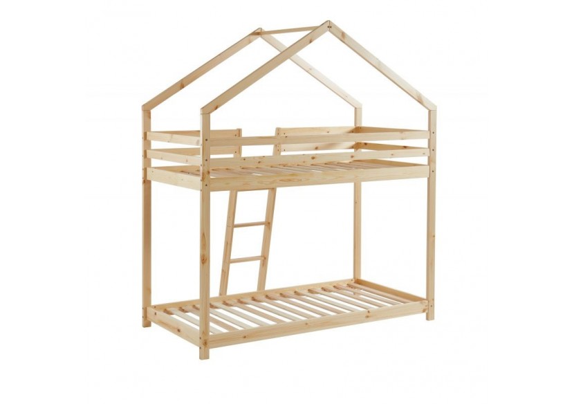 Lit cabane superposé TINY pin naturel 90x190 sommier inclus