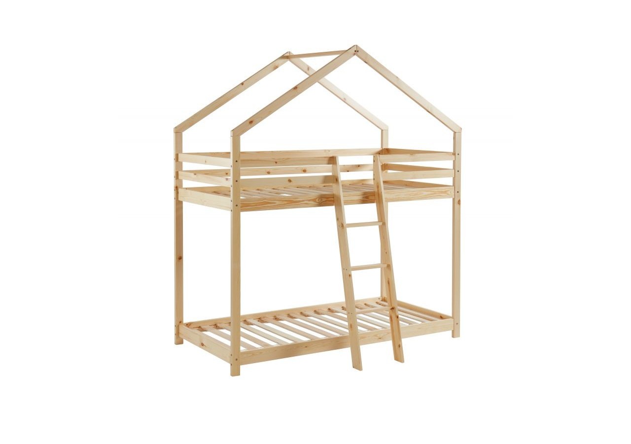 Lit cabane superposé TINY pin naturel 90x190 sommier inclus