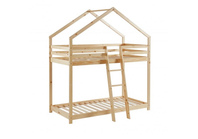 Lit cabane superposé TINY pin naturel 90x190 sommier inclus