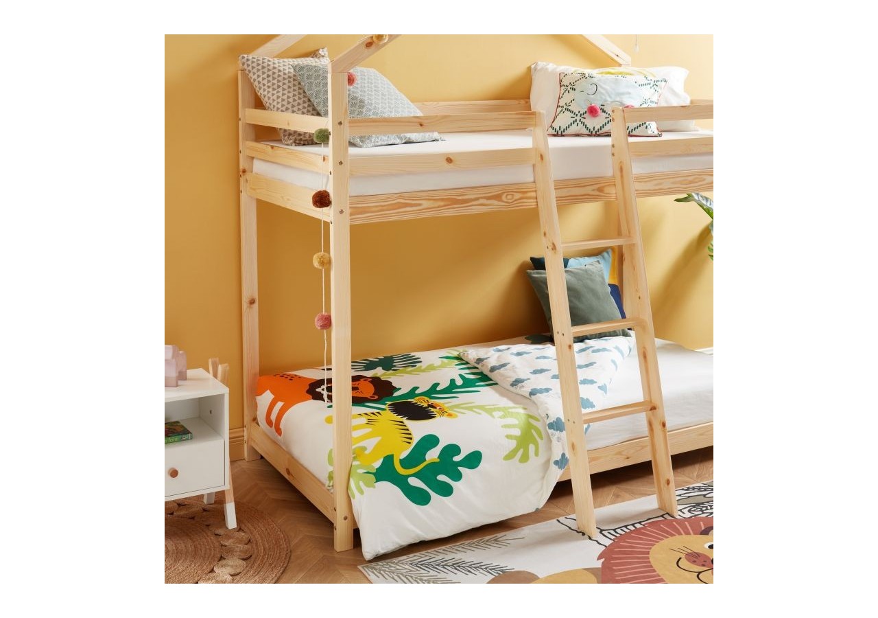 Lit cabane superposé TINY pin naturel 90x190 sommier inclus