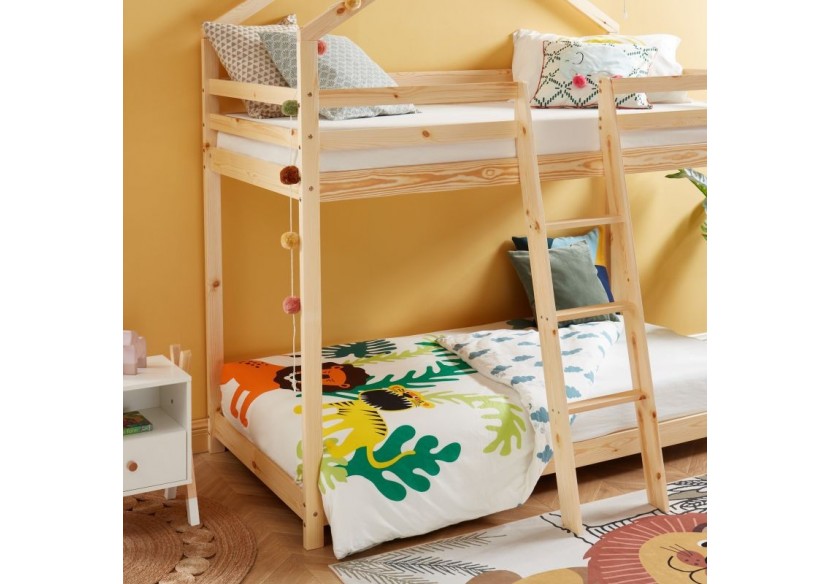 Lit cabane superposé TINY pin naturel 90x190 sommier inclus
