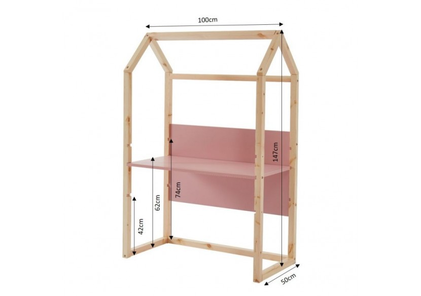 Bureau enfant cabane TINY rose évolutif