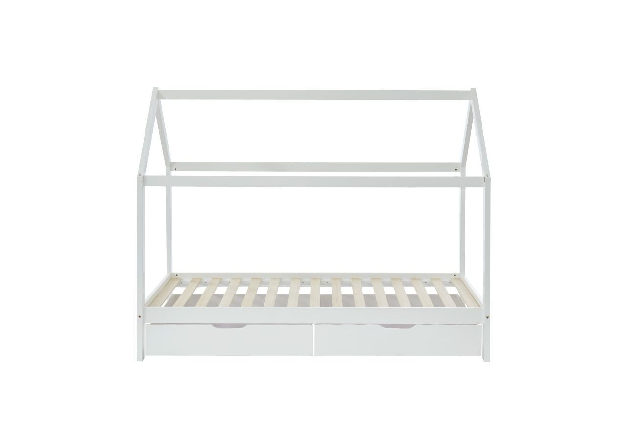 Lit cabane avec tiroirs TINY pin blanc 90x190 sommier inclus