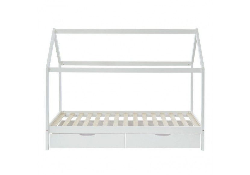 Lit cabane avec tiroirs TINY pin blanc 90x190 sommier inclus
