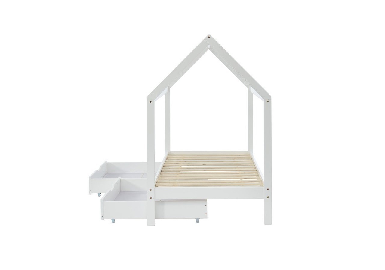 Lit cabane avec tiroirs TINY pin blanc 90x190 sommier inclus