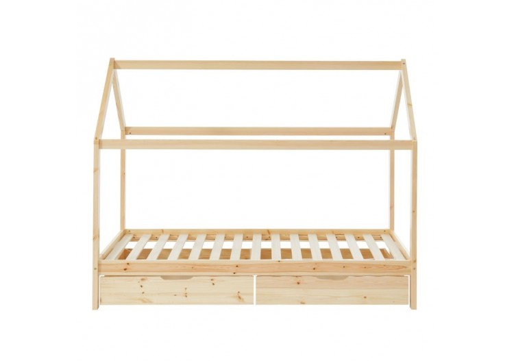Lit cabane avec tiroirs TINY pin naturel 90x190 sommier inclus
