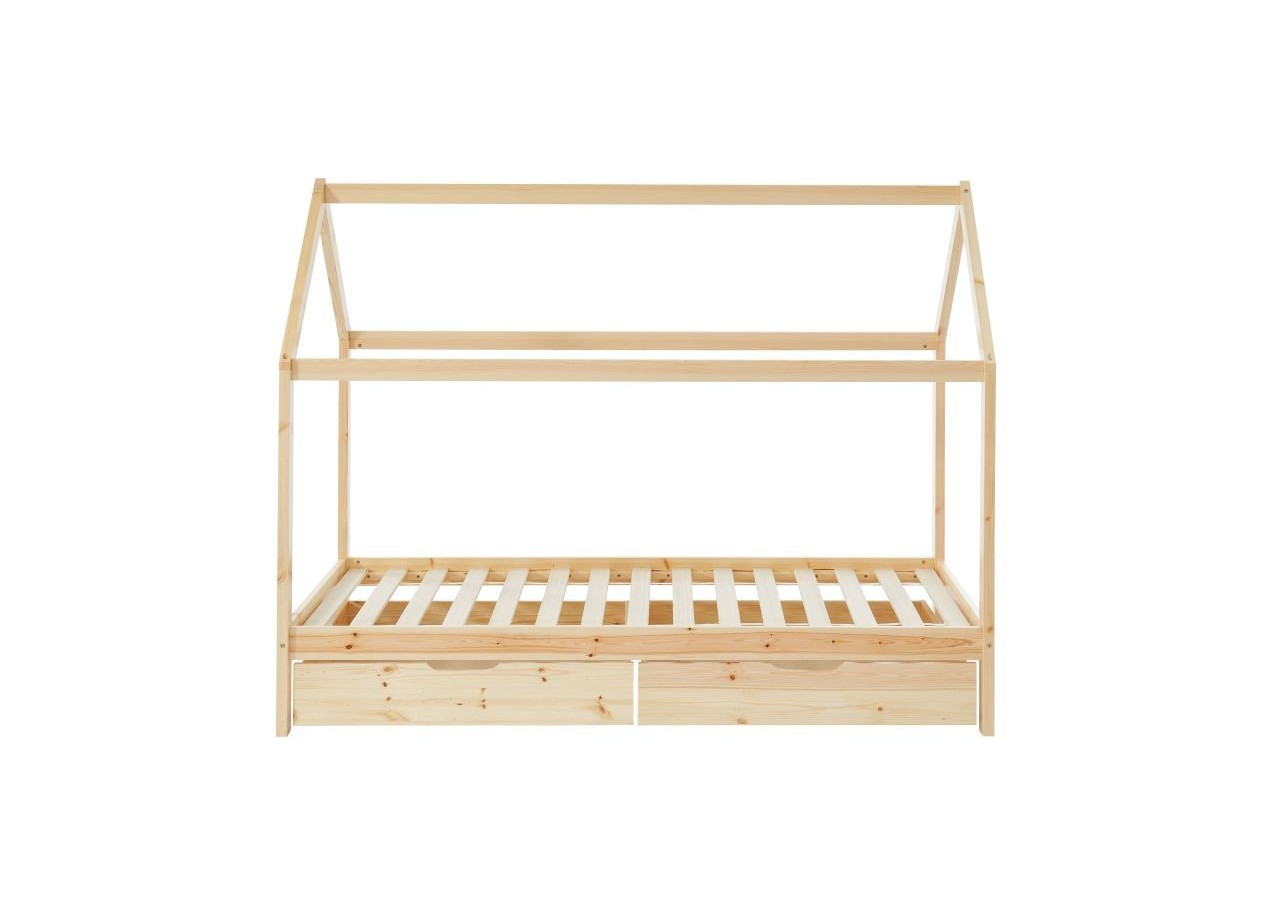 Lit cabane avec tiroirs TINY pin naturel 90x190 sommier inclus