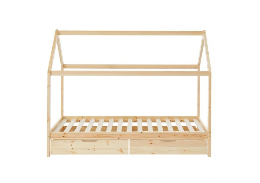 Lit cabane avec tiroirs TINY pin naturel 90x190 sommier inclus