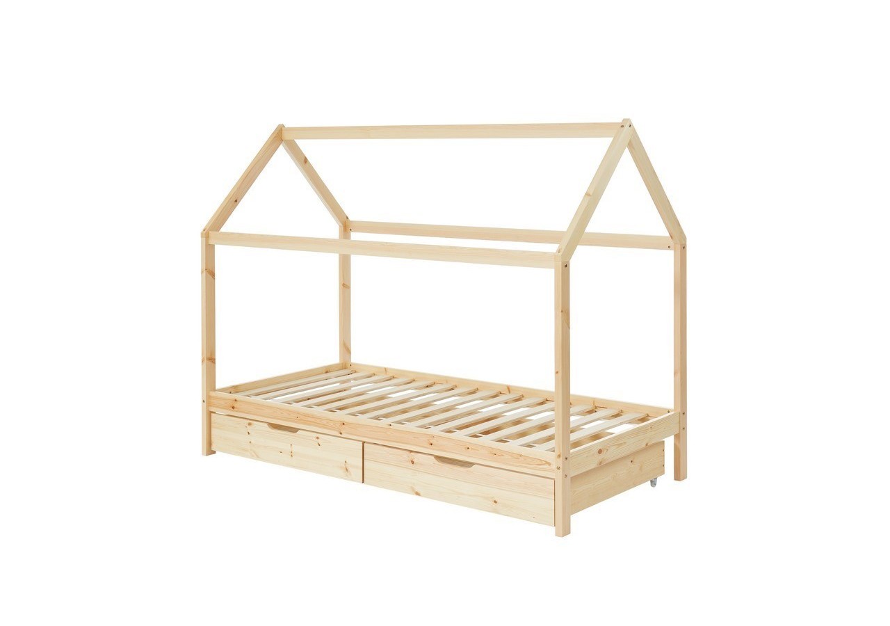 Lit cabane avec tiroirs TINY pin naturel 90x190 sommier inclus