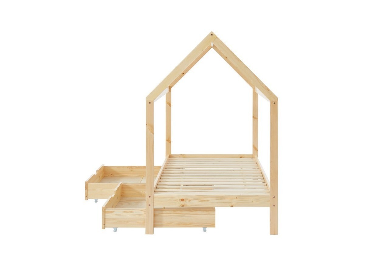 Lit cabane avec tiroirs TINY pin naturel 90x190 sommier inclus