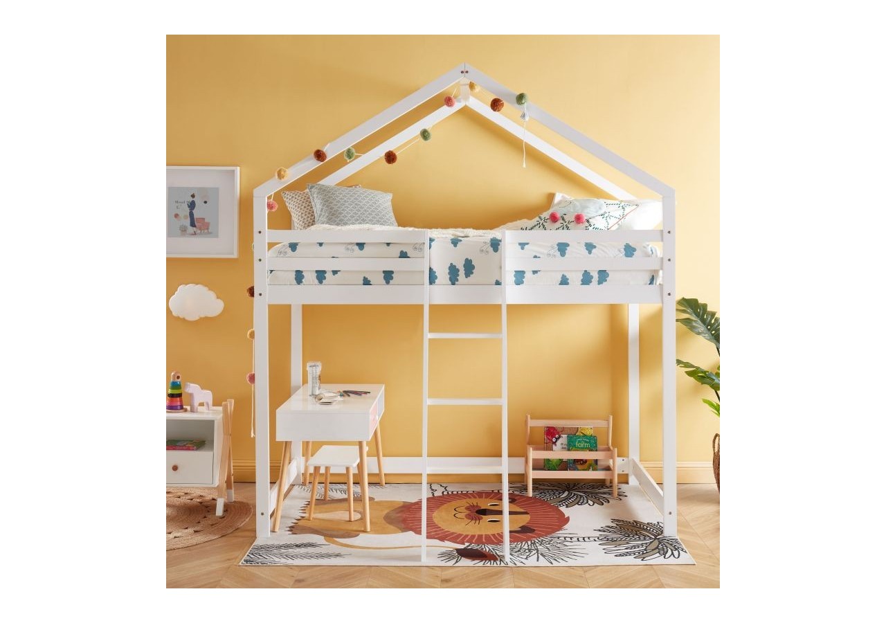 Lit mezzanine TINY pin blanc 90x190 sommier inclus