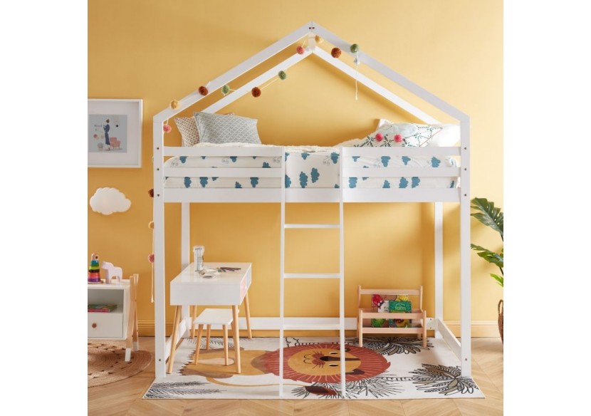 Lit mezzanine TINY pin blanc 90x190 sommier inclus