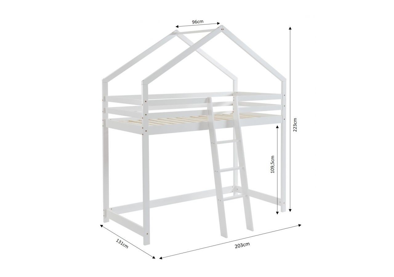 Lit mezzanine TINY pin blanc 90x190 sommier inclus