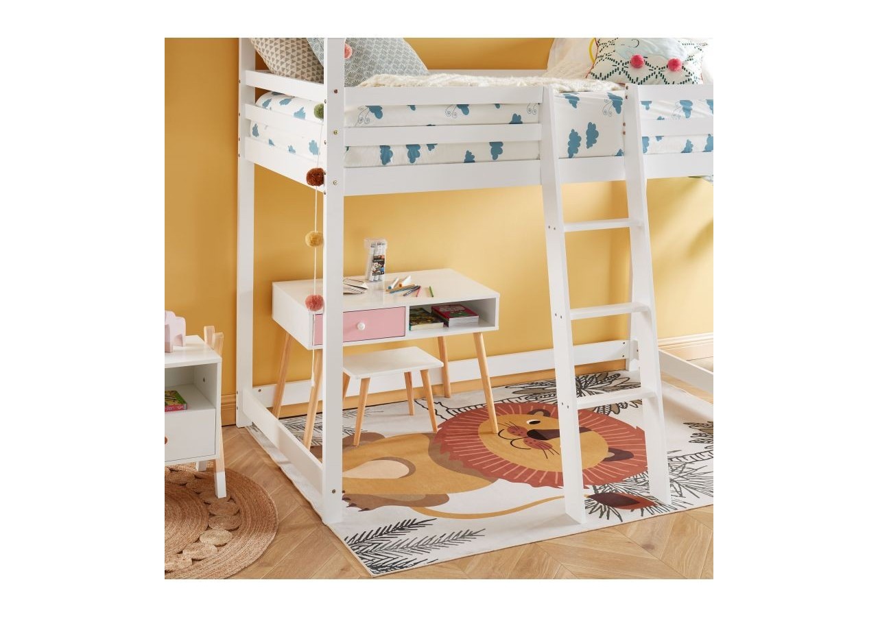 Lit mezzanine TINY pin blanc 90x190 sommier inclus