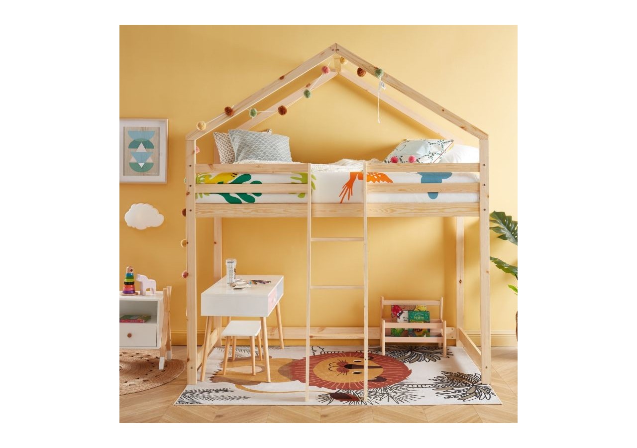 Lit mezzanine TINY pin naturel 90x190 sommier inclus