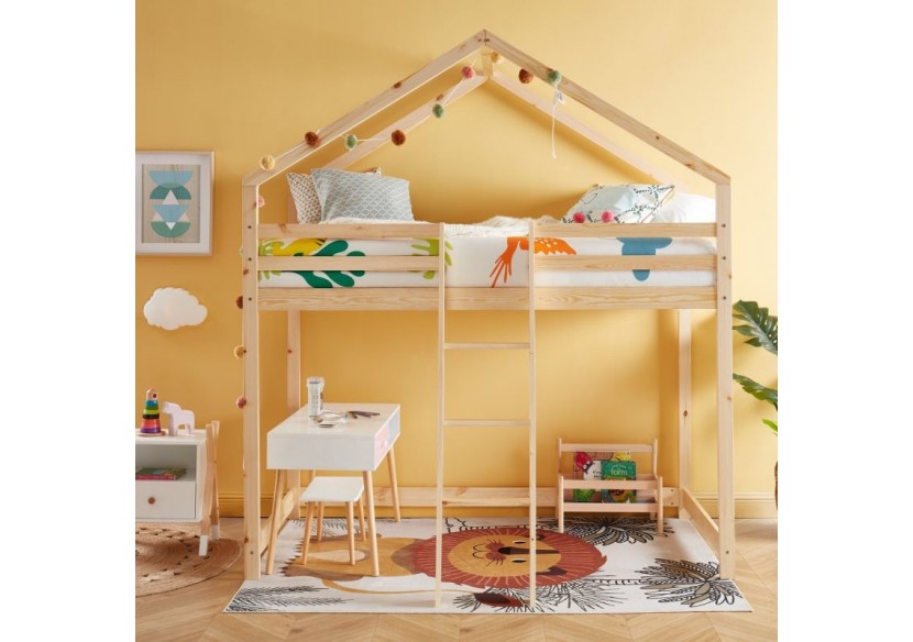 Lit mezzanine TINY pin naturel 90x190 sommier inclus