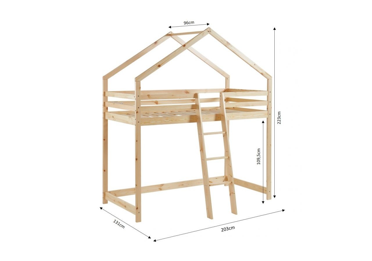 Lit mezzanine TINY pin naturel 90x190 sommier inclus