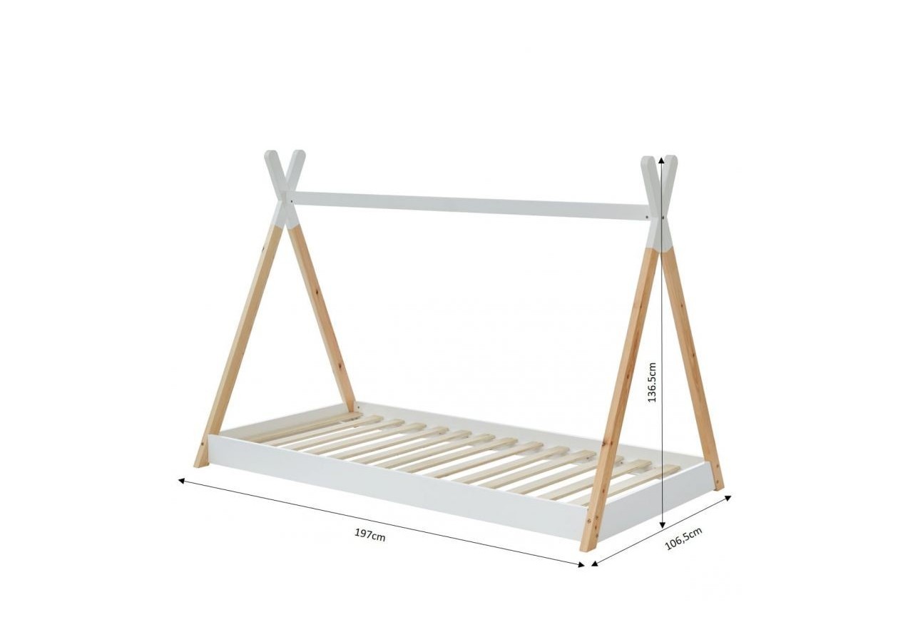 Lit enfant tipi TINY pin blanc 90x190 sommier inclus