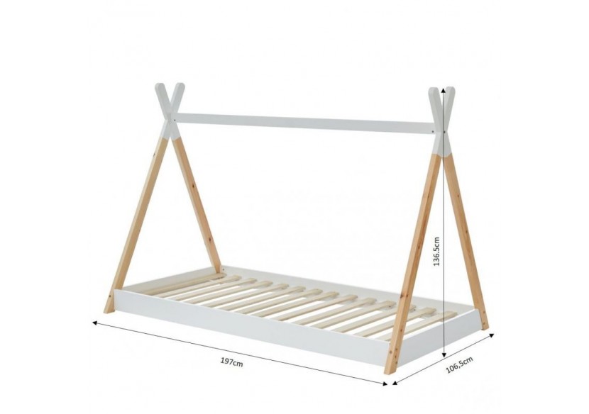 Lit enfant tipi TINY pin blanc 90x190 sommier inclus