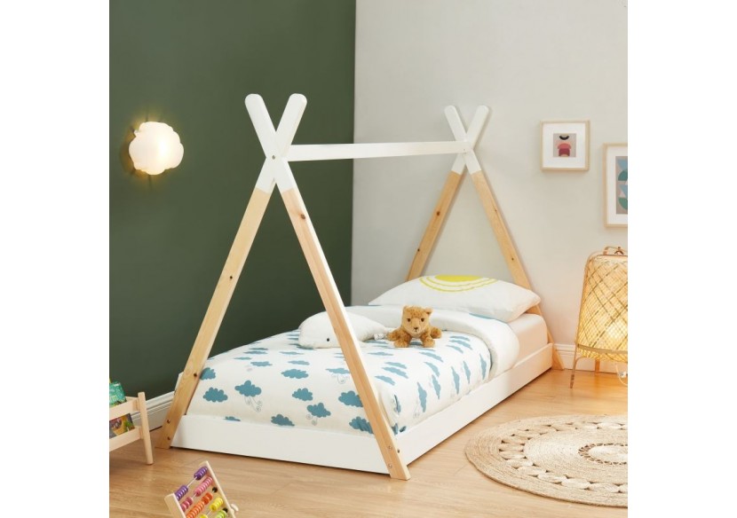 Lit enfant tipi TINY pin blanc 90x190 sommier inclus