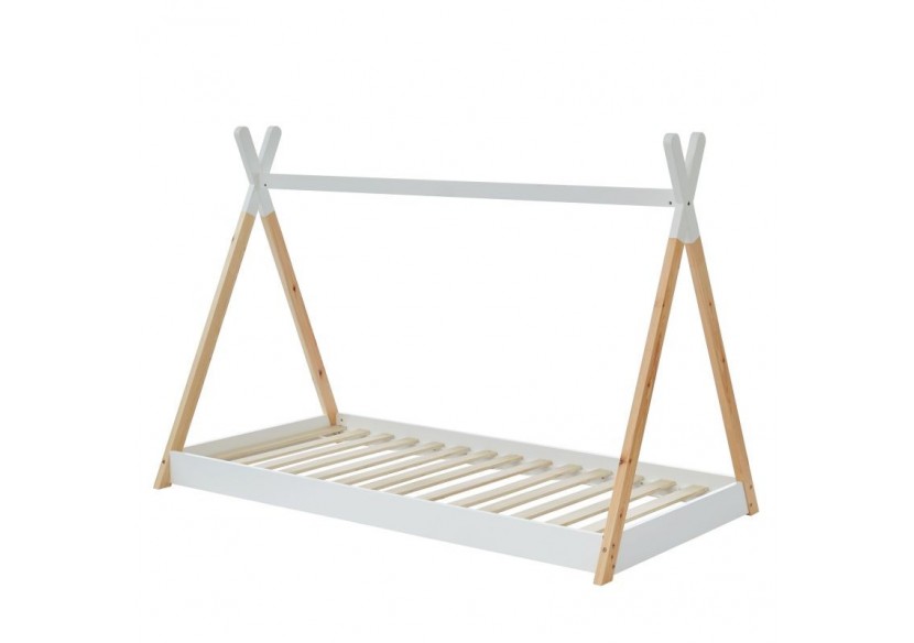 Lit enfant tipi TINY pin blanc 90x190 sommier inclus