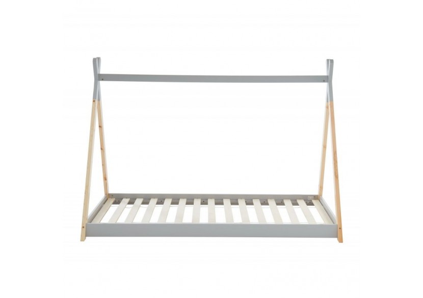 Lit enfant tipi TINY pin gris 90x190 sommier inclus