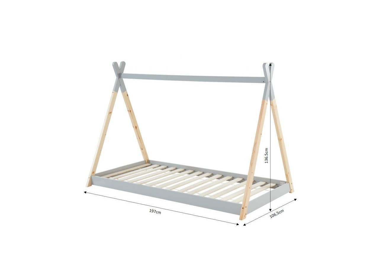 Lit enfant tipi TINY pin gris 90x190 sommier inclus