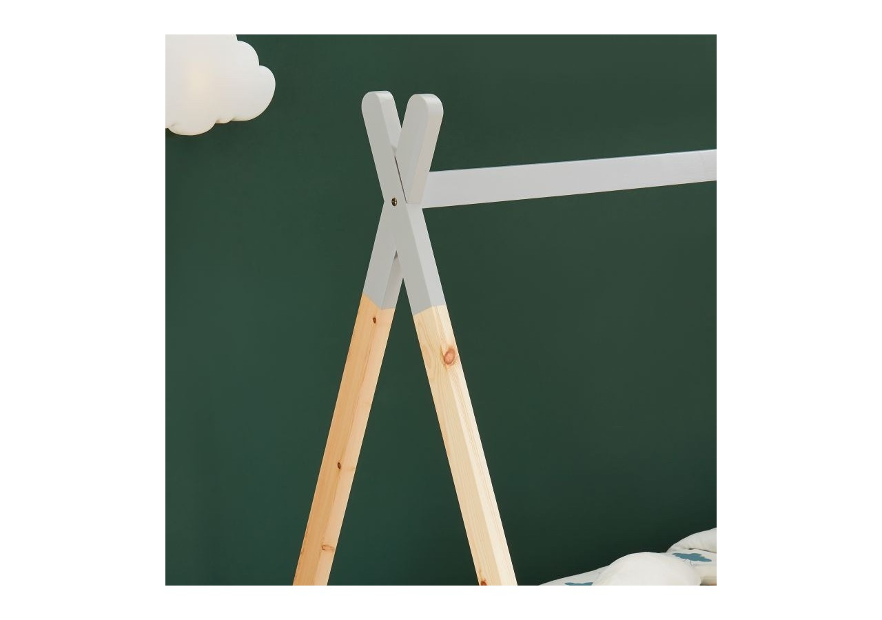 Lit enfant tipi TINY pin gris 90x190 sommier inclus