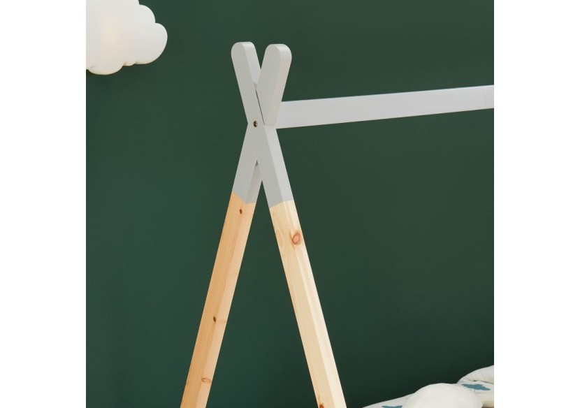 Lit enfant tipi TINY pin gris 90x190 sommier inclus