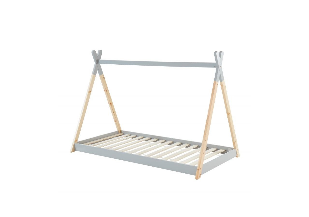 Lit enfant tipi TINY pin gris 90x190 sommier inclus