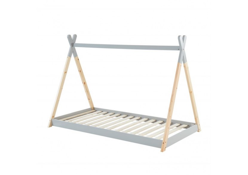 Lit enfant tipi TINY pin gris 90x190 sommier inclus