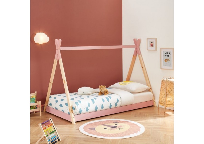 Lit enfant tipi TINY pin rose 90x190 sommier inclus