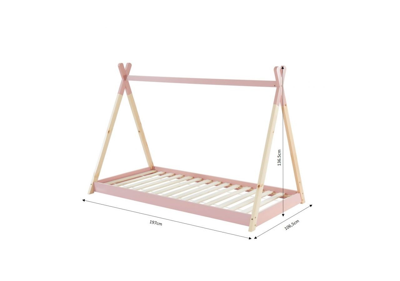 Lit enfant tipi TINY pin rose 90x190 sommier inclus
