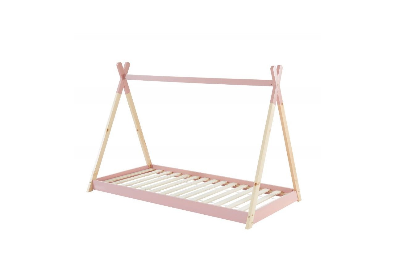 Lit enfant tipi TINY pin rose 90x190 sommier inclus