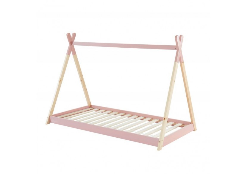 Lit enfant tipi TINY pin rose 90x190 sommier inclus