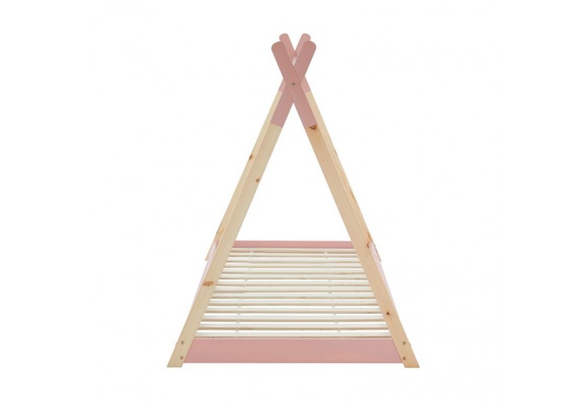 Lit enfant tipi TINY pin rose 90x190 sommier inclus
