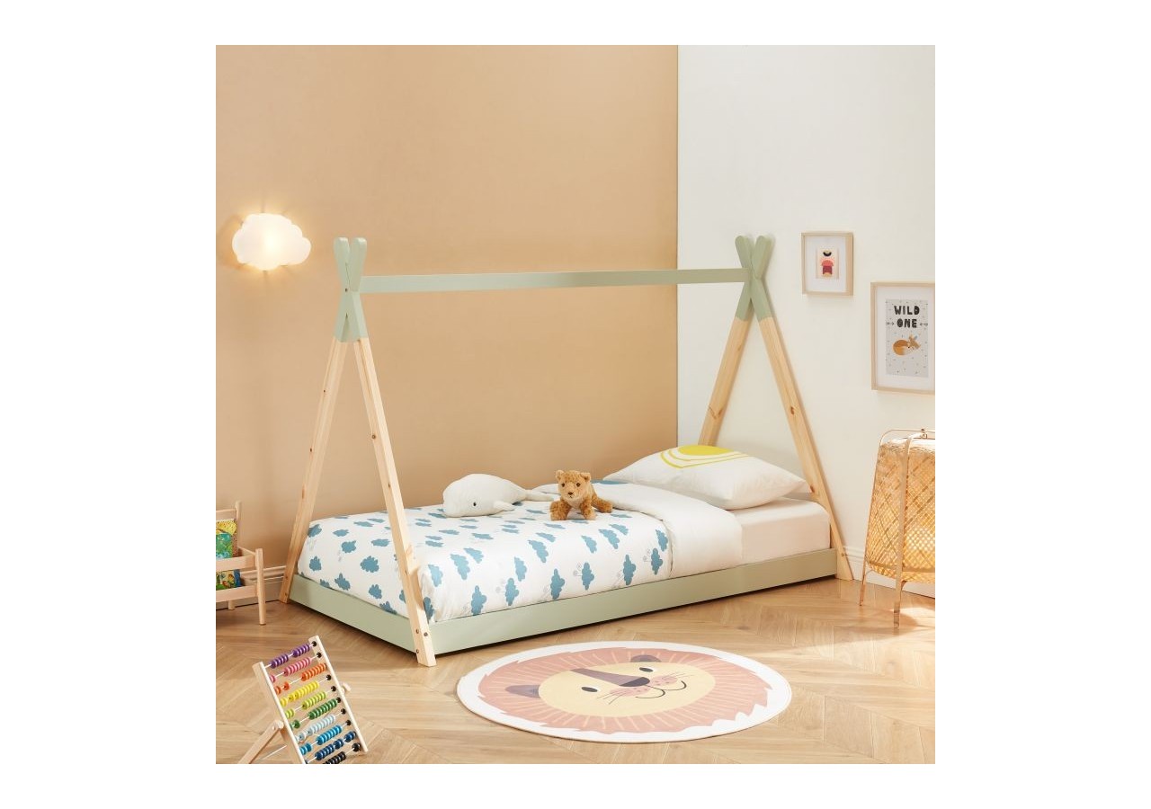 Lit enfant tipi TINY pin vert 90x190 sommier inclus