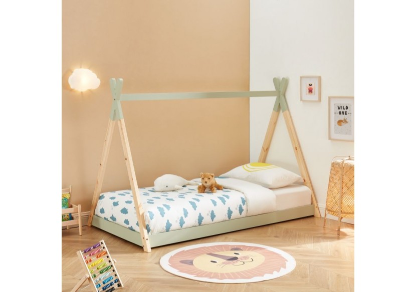 Lit enfant tipi TINY pin vert 90x190 sommier inclus