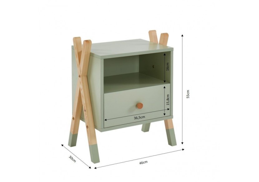 Table de chevet TIPI vert 1 tiroir