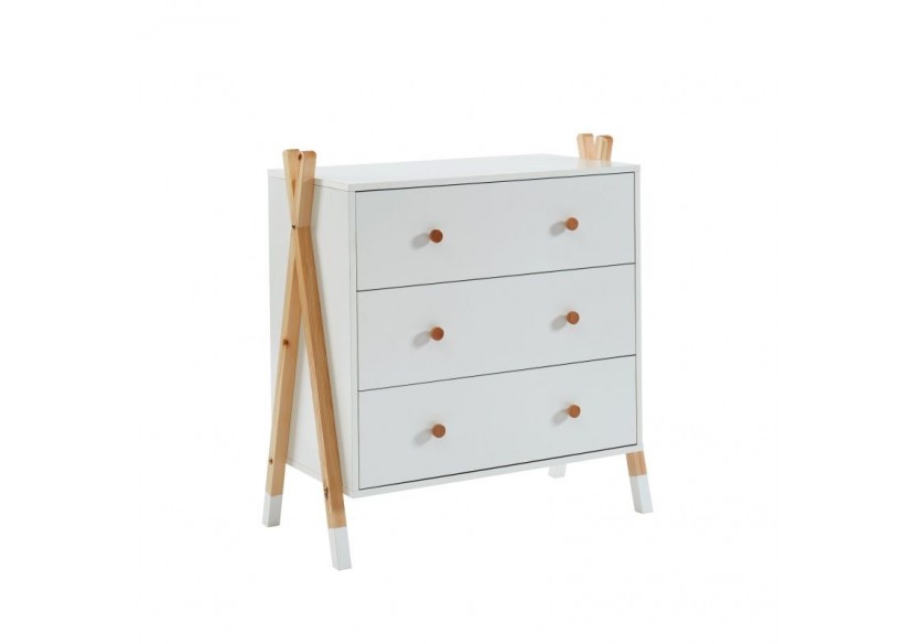Commode TIPI blanc 3 tiroirs 81cm