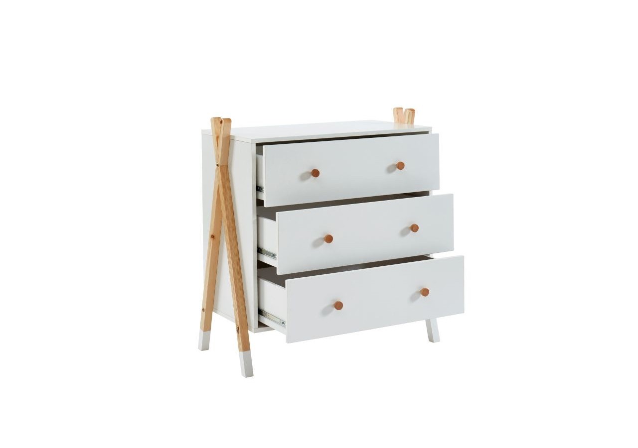 Commode TIPI blanc 3 tiroirs 81cm