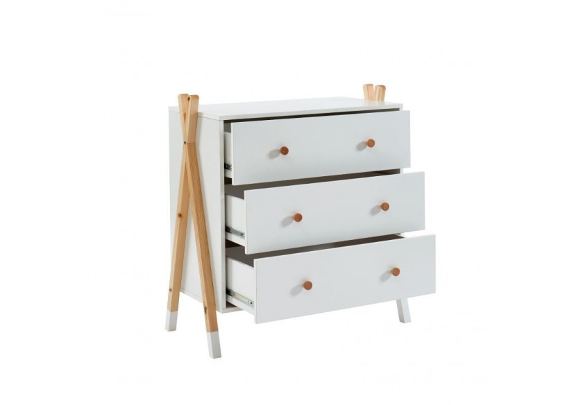 Commode TIPI blanc 3 tiroirs 81cm