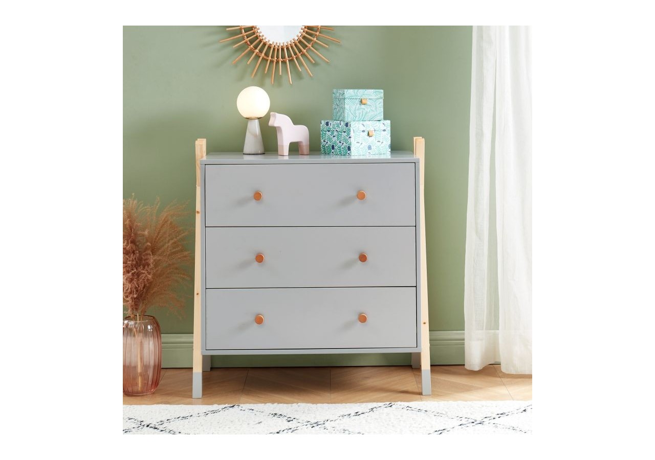 Commode TIPI gris 3 tiroirs 81cm